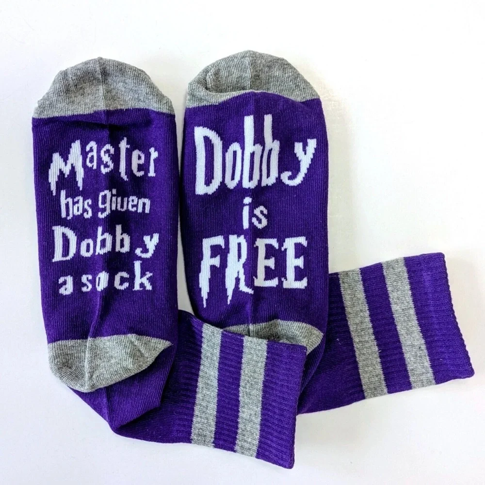Harry Potter Dobby is Free Purple Gray Socks OS